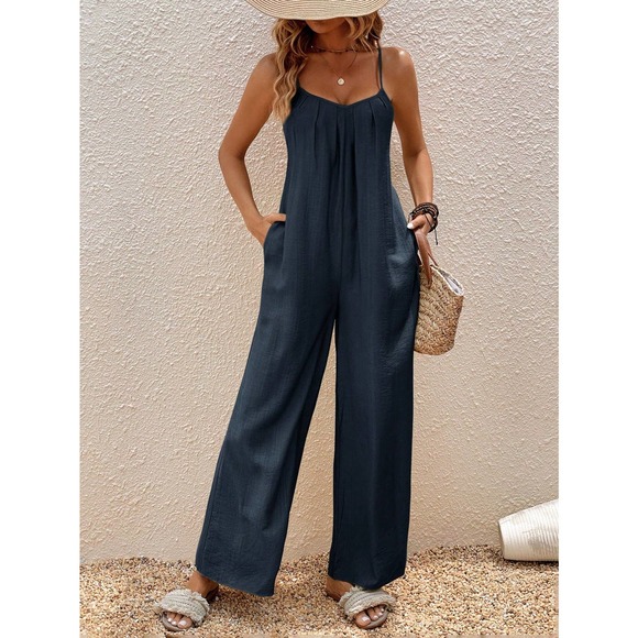 Boho Cami Jumpsuit with pockets black - Picture 3 of 10